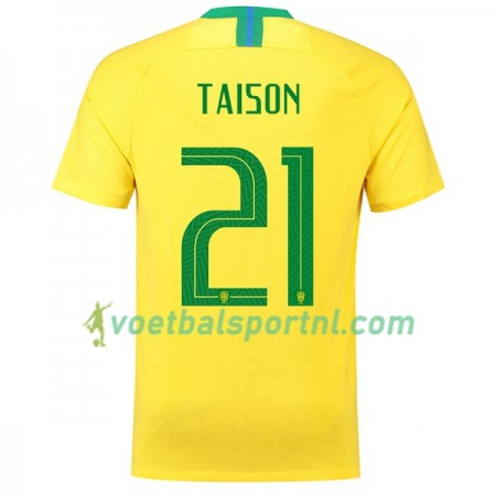 Brazilië Taison 21 Thuis Shirt WK voetbal 2018